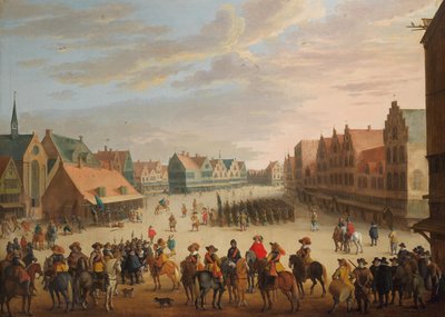 El príncipe Mauricio de Orange despidiendo a los mercenarios en la plaza Neude en Utrecht el 31 de julio de 1618 de Joost Cornelisz. Droochsloot